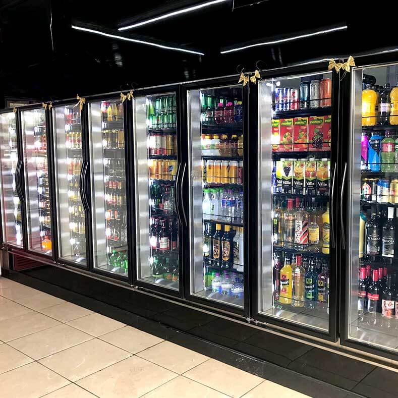 FreeArt - CĆ¢mara fria expositora com 8 portas expositoras, prateleiras moduladas com regulagem de altura